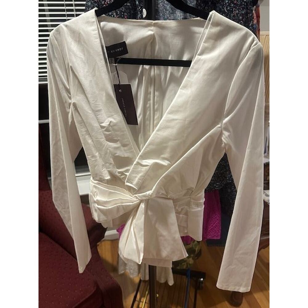 Talbot Runhof White Wrap Silk Blend Blouse Sz 42 / 12 NWT MSRP $1,550